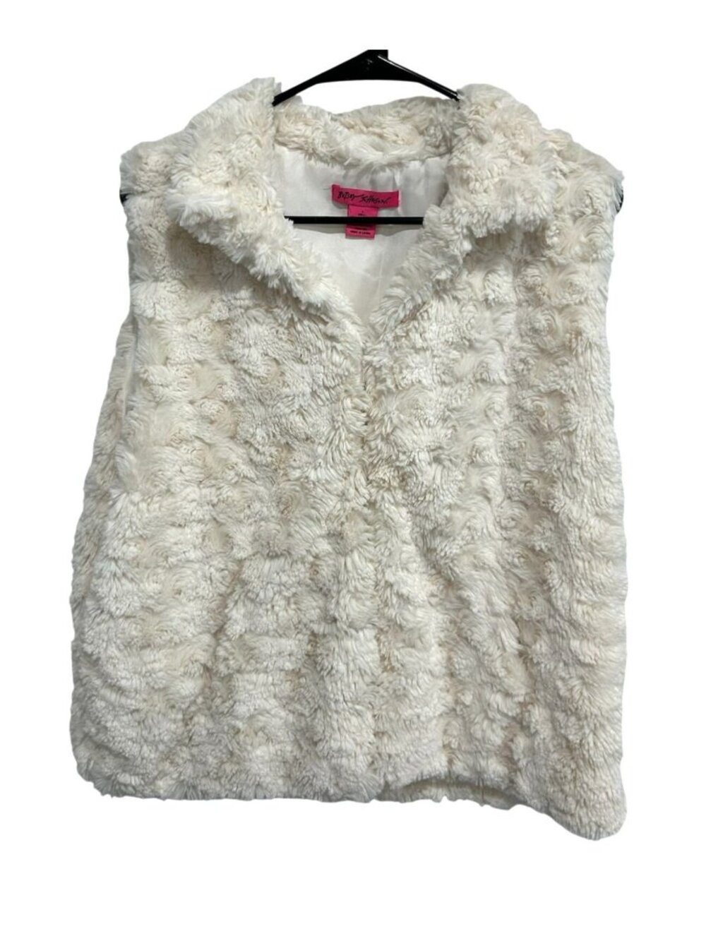 Betsey Johnson Large White Faux Fur Sleeveless Vest Statement Style Kitschy